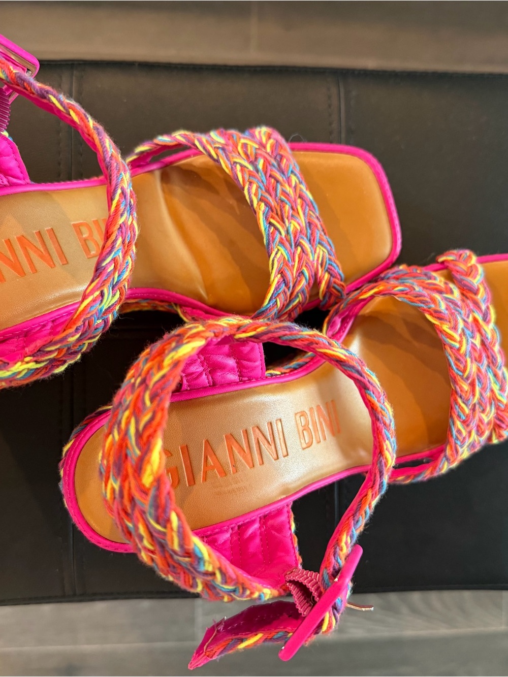 Gianni Bini Pink Multicolor Braided Wedge Sandals - Picture 2 of 6